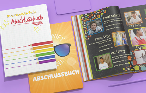 Abschlussbücher für Grundschulen und das Abibuch für die Abschlussklassen