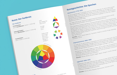 Individuell für die Schule erstelltes Schulheft für den Kunstunterricht