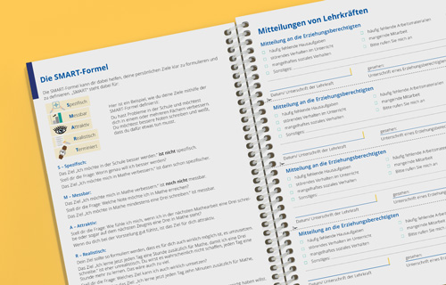 SMART Formel Erklaerung und Mitteilungsseite an Lehrkraefte in einem Lerntagebuch fuer weiterfuehrende Schulen