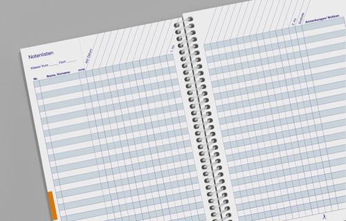 Klassenlisten, Kurslisten und Notenlisten im individuell gestalteten Lehrerkalender für die Schule