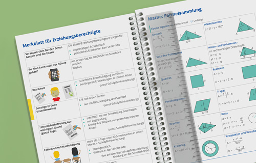 Individualisierte Schulplaner können mit Extras wie z. B. Mappengummis, Linealen oder Klarsichthüllen noch praktischer gemacht werden